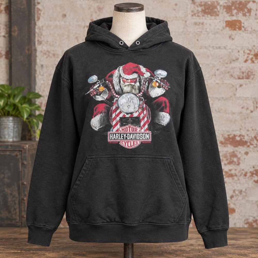 Harley-Davidson Biker Santa Hoodie Black Valley HD Triadelphia WV XL